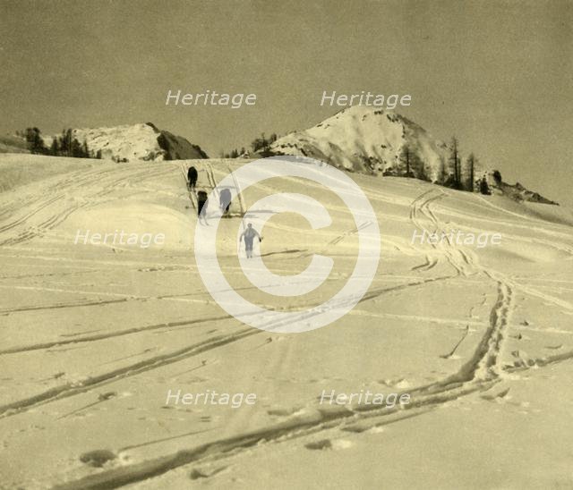 Skiing in the Totes Gebirge mountains, Austria, c1935.  Creator: Unknown.