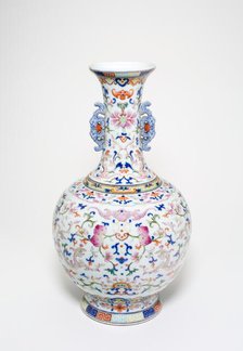 One of a pair of famille-rose 'lotus' bottle vases, Qing dynasty, Qianlong reign(1736-1795). Creator: Unknown.