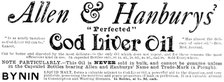 Advertisement for Allen & Hanbury’s Cod Liver Oil, 1890. Creator: Unknown.