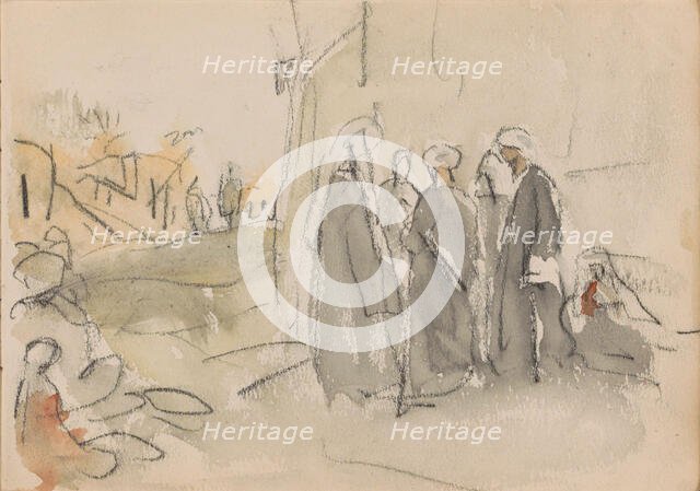 Egyptians on a street corner in Luxor, 1919. Creator: Marius Bauer.