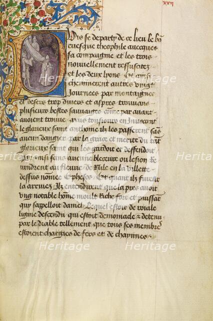 Initial P: A Madman Healed After Touching the Body of Saint Anthony, about 1465-1470. Creators: Master of the Brussels Romuléon, Workshop of the Master of the Brussels Romuléon.