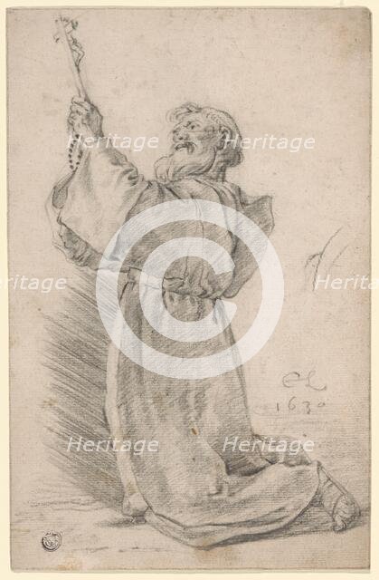 Kneeling Monk Holding a Crucifix, 1630. Creator: Cornelis Saftleven.