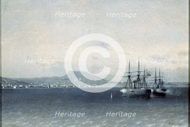 The Turkish Fleet bombed the town of Feodosiya in 1878', 1878. Creator: Fessler, Adolf (1826-1885).