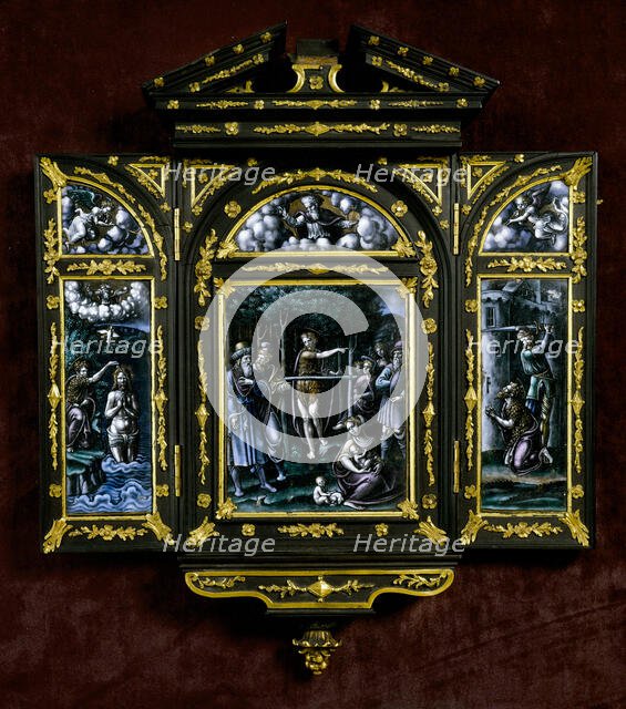 Scenes from the life of Saint John the Baptist: Preaching, Baptism of Christ, Beheading. Creator: Unknown.