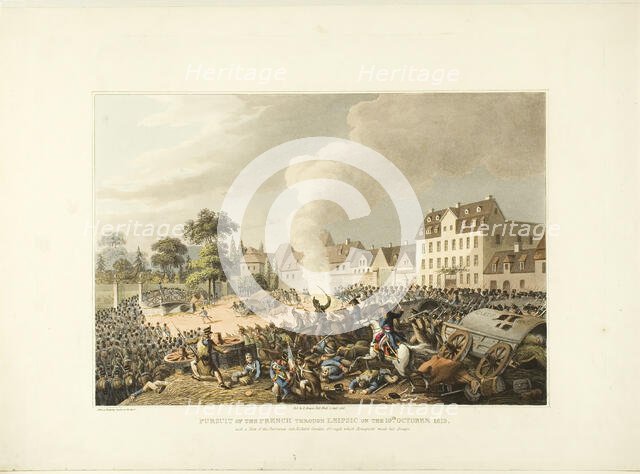 Pursuit of the French Through Leipzig, 1813. Creator: John Augustus Atkinson.
