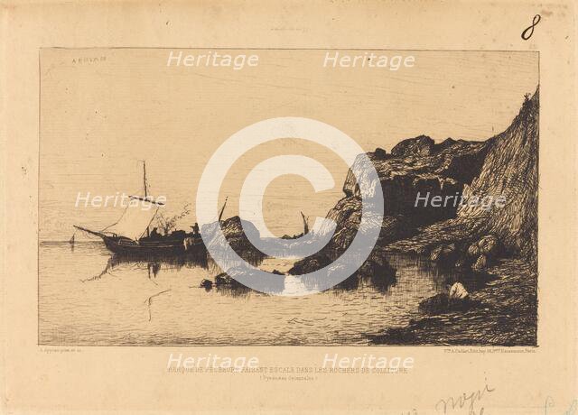 Barque de pecheurs faisant escale dans les rochers de Collioure. Creator: Adolphe Appian.