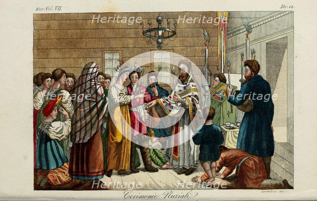 The Betrothal. Illustration from Il costume antico e moderno o storia del governo… by Giulio Ferrario, 1831. Artist: Giarrè, Luigi (1772-1844)