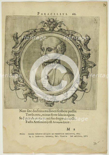 Portrait of Paracelsus, published 1574. Creators: Unknown, Johannes Sambucus.