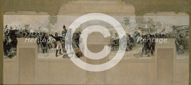 Sketch for the town hall at Pantin : Defence of Pantin in 1814 by General Compans, 1886.  Creator: Francois Schommer.