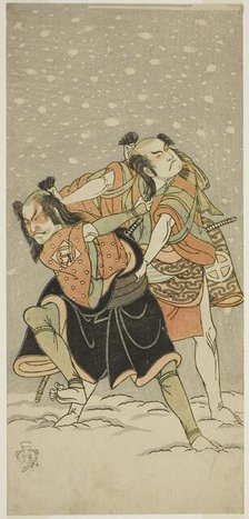 The Actors Otani Hiroji III as Kameo (right), and Sakata Sajuro I as Ario (left), in the Play..., c. Creator: Shunsho.