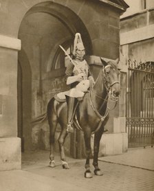'A Living Statue in Whitehall: The Lifeguards' Sentry', c1935. Creator: Unknown.