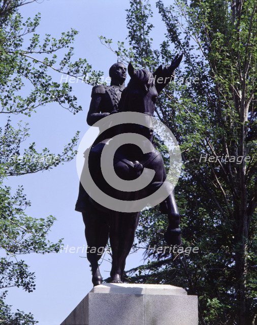 Equestrian statue of Simon Bolivar 'The Liberator' (1783-1830), military and hero of the American…