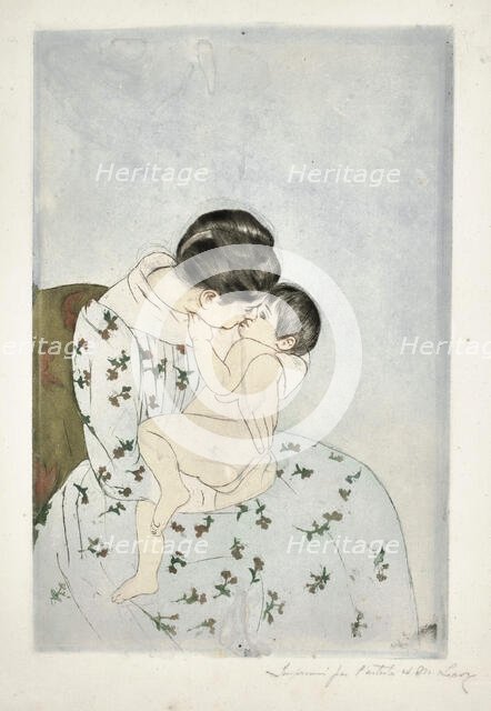 Mother's Kiss, 1890-1891. Creator: Cassatt, Mary (1845-1926).