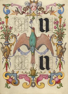 Guide for Constructing the Letters u and v; Mira calligraphiae monumenta, about 1591-1596. Creator: Joris Hoefnagel.