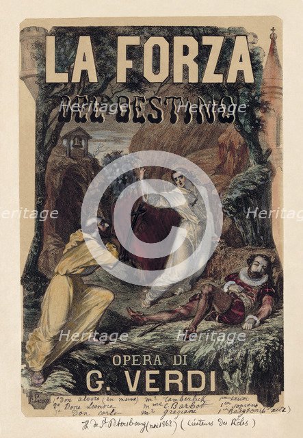 Poster for the opera La forza del destino by Giuseppe Verdi, c. 1870.