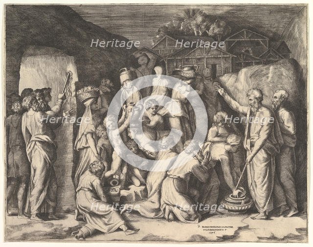 Moses Telling the Israelites to Gather the Manna and Moses Striking the Rock. Creator: Giulio Bonasone.