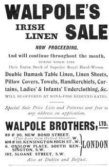 Walpole's Irish Linen Sale, 1909.  Creator: Unknown.