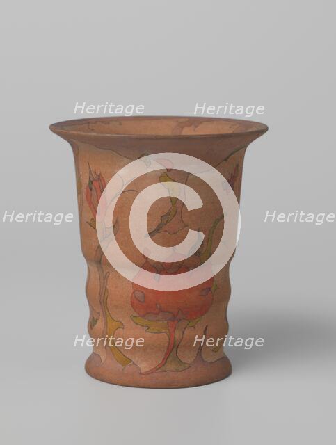Vase polychrome painted with watercolour on light brown stock, c.1920-c.1922. Creator: Plateelbakkerij Zuid-Holland.