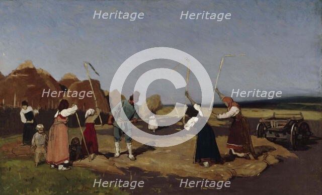 Threshing, mid-late 19th century. Creator: Nikolai Dmitrievich Dmitriev-Orenburgsky.
