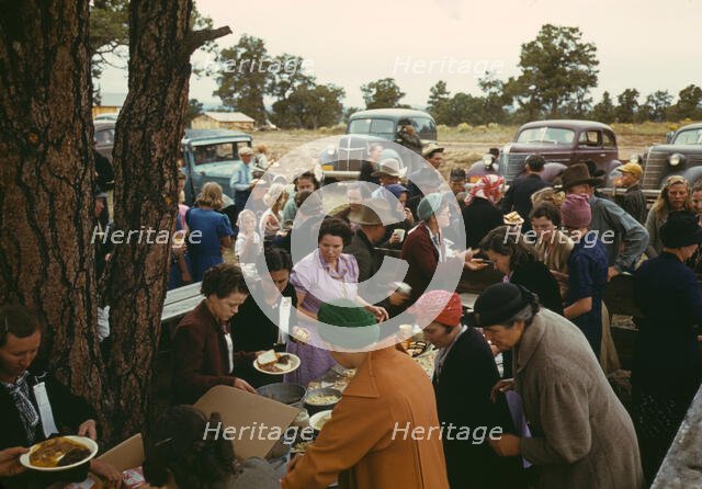 Serving up the barbeque at the Pie Town, New Mexico, Fair, 1940. Creator: Russell Lee.