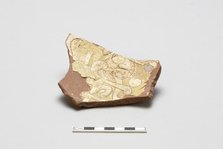 sherd, red body, white slip, yellow glaze, Mamluk period, 1250-1516. Creator: Unknown.