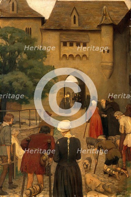 The Abbaye of Saint Antoine, the Sologne, France. Pilgrims suffering from ergotism..., c1912. Creator: Ernest Board.