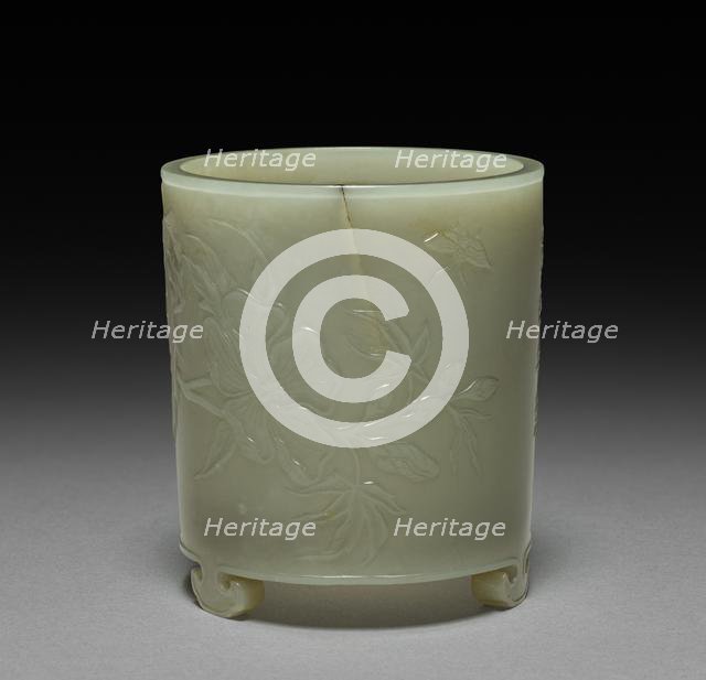 Cylindrical Container with Mallows and Inscription in Relief, 1736-1795. Creator: Unknown.