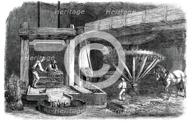 Cider-Making in Devonshire - Pound-House - the Mill and Press - Piling "The Mock", 1850. Creator: Unknown.