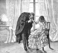 "I believe it," she murmured, and held out her...hand, which he raised reverently to his lips, 1883. Creator: R. Taylor.