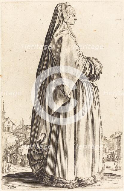 Noble Woman Wearing a Veil and a Dress Trimmed in Fur, c. 1620/1623. Creator: Jacques Callot.