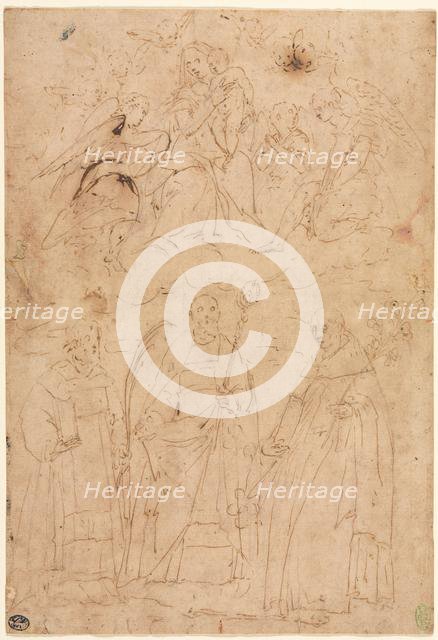 Madonna and Child in Glory above Three Saints, c. 1570. Creator: Giovanni Battista Paggi (Italian, 1554-1627).