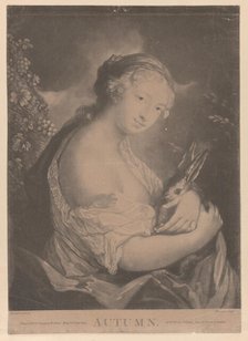 Autumn: a young woman holding a rabbit, 1775. Creator: Richard Houston.
