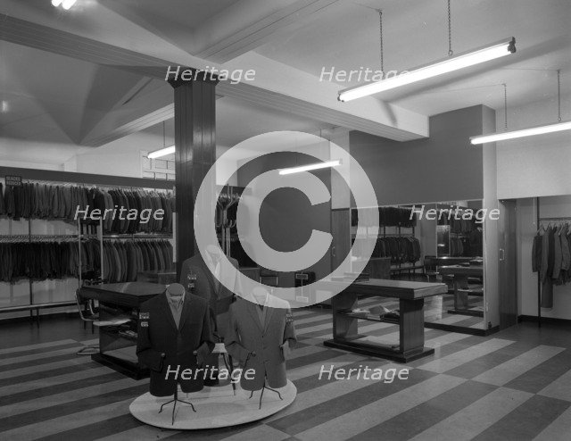 Mens clothes shop interior, Alexandre of Oxford Street, Mexborough, South Yorkshire, 1963. Artist: Michael Walters