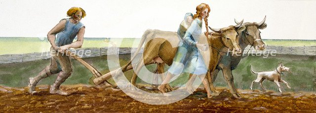 Ploughing, Iron Age, (c1990-2010). Artist: Ivan Lapper.
