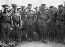 'L'Arrivee du General Pershing; Le general et ses officiers ecoutant la Marseillaise', 1917. Creator: Unknown.