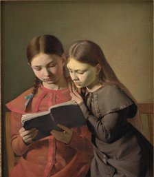 The Artist's Sisters Signe and Henriette Reading a Book, 1826. Creator: Constantin Hansen.