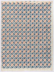 Sheet with overall orange and blue geometric pattern, late 18th-mid-..., late 18th-mid-19th century. Creator: Anon.