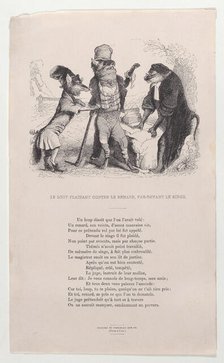 The Wolf pleading against the Fox, in front of the Monkey, ca. 1838. Creator: Jean Ignace Isidore Gerard.