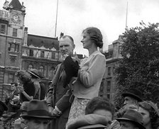 Crowds Applauding a Military Band at Trafalgar Square, 1940. Creator: British Pathe Ltd.