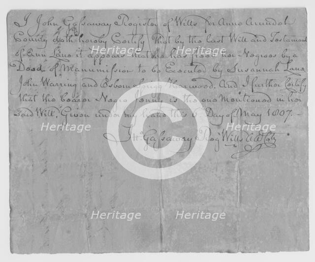 Declaration of manumission, 1807-05-06.  Creator: Unknown.