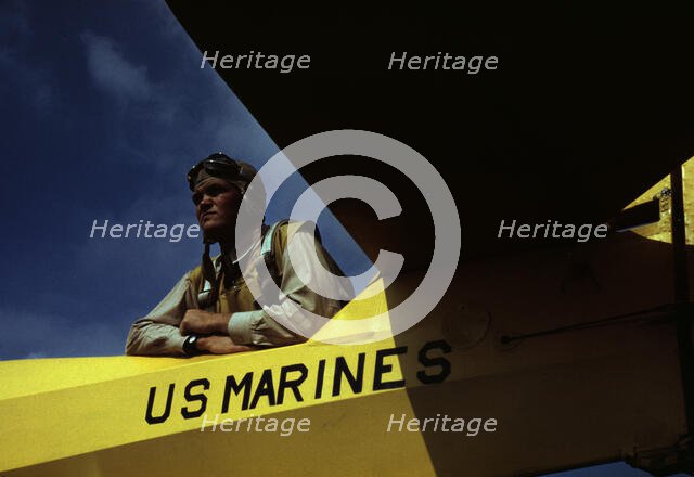 A marine glider pilot in training, a lieutenant, at Page Field, Parris Island, S.C., 1942. Creator: Alfred T Palmer.