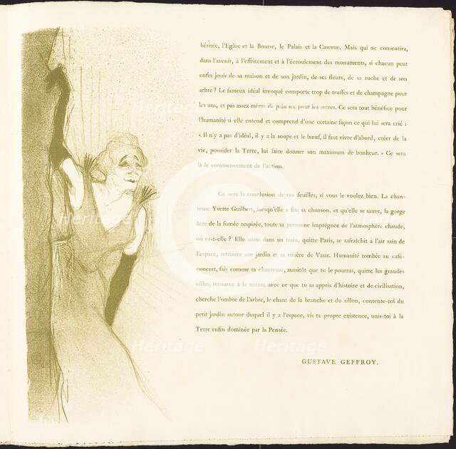 Yvette Guilbert, 1894. Creator: Henri de Toulouse-Lautrec.