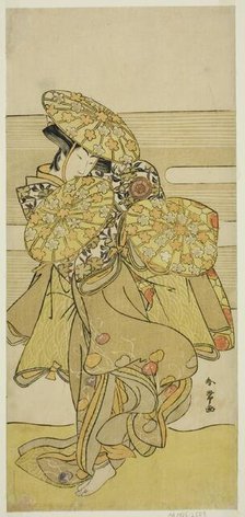 The Actor Iwai Hanshiro IV in the Hanagasa Dance in the Play Iromi-gusa Shiki no..., c. 1781. Creator: Katsukawa Shunjo.