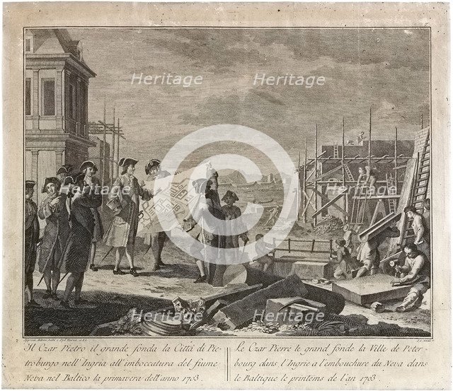 Peter the Great founding Saint Petersburg. Artist: Novelli, Pietro Antonio (1729-1804)