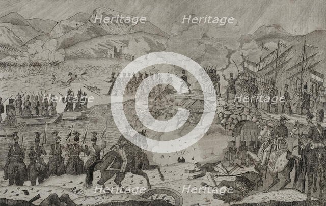 Taking of the bridge of Luchana, 3rd Siege of Bilbao, (1836), First Carlist War (1833-1840), 1845.  Creator: Carlos Mugica y Perez.