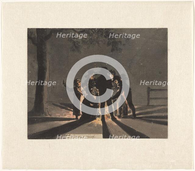 Children clustered around a Saint Martin's bonfire, 1805-1808. Creator: Christiaan Andriessen.