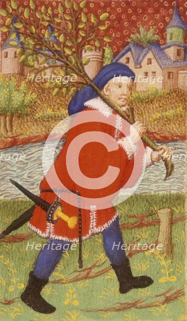 A forester having chopped down a tree, 1423. Creator: Unknown.