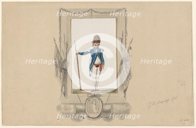 Standing soldier in ornamental frame, 1790-1818. Creator: Jan Antony Langendijk.