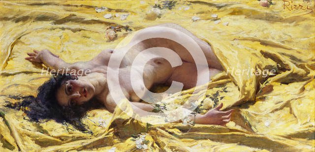 Nudo su lenzuola gialle. Creator: Rizzi, Antonio (1869-1940).