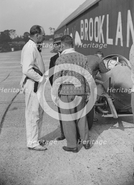 Surbiton Motor Club race meeting, Brooklands, Surrey, 1928. Artist: Bill Brunell.